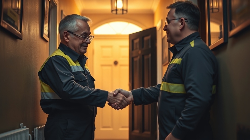 Engineer shaking hands with a The Hyde homeowner after locating their leak